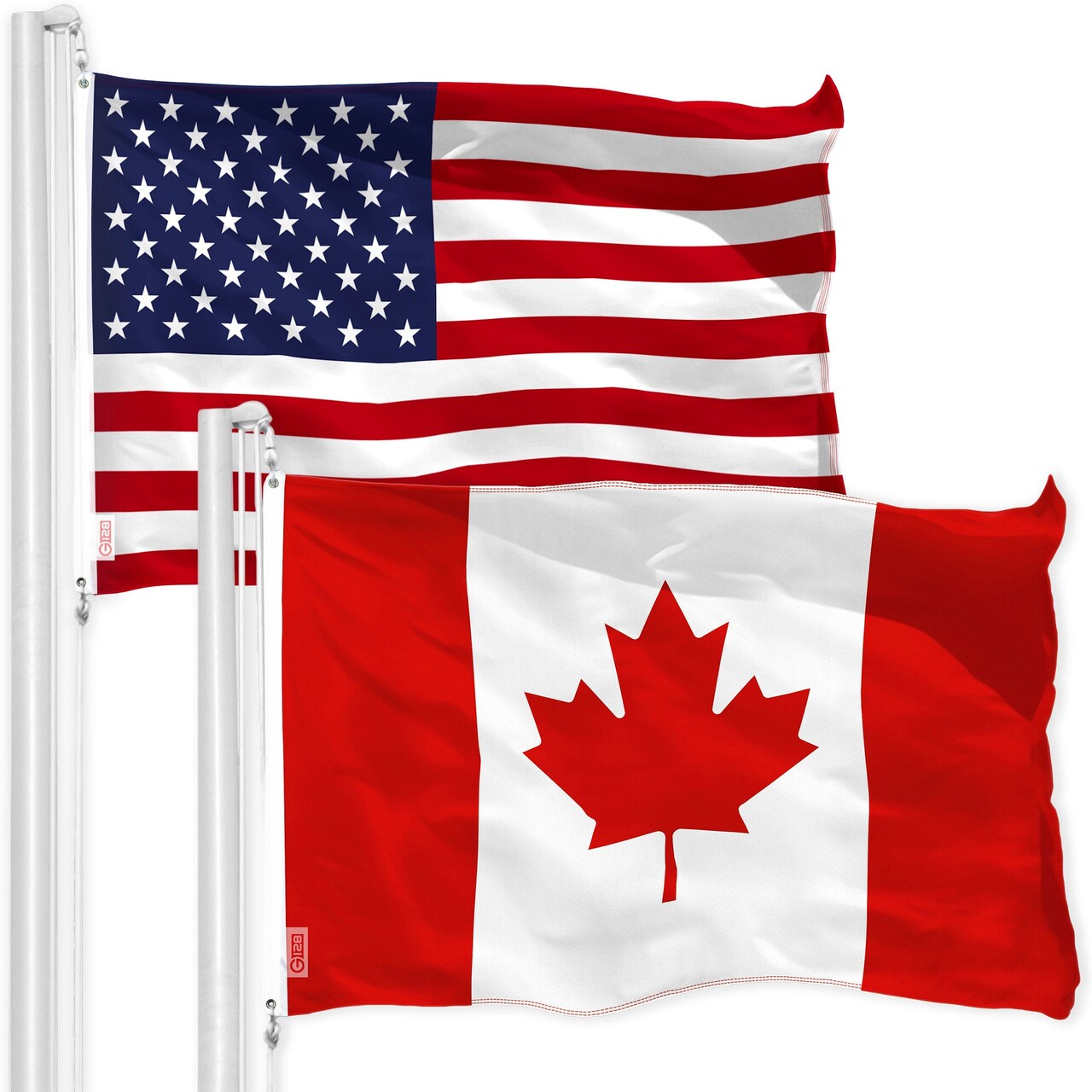 G128 Combo Pack: American USA Flag 2x3 Ft & Canada Canadian Flag 2x3 Ft | Both LiteWeave Pro Series Printed 150D Polyester, Brass Grommets